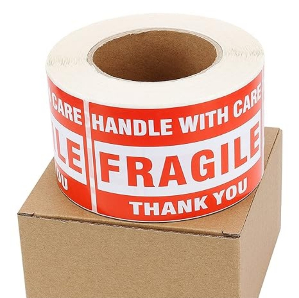 500 Count Red "Handle With Care Fragile, Thank You" Stickers 3" X 5" Brand New